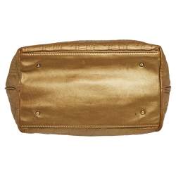 Pre Owned Carolina Herrera Gold Monogram Embossed Leather Bucket Bag