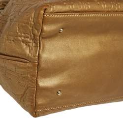 Pre Owned Carolina Herrera Gold Monogram Embossed Leather Bucket Bag