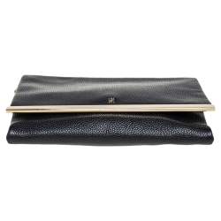 Pre Owned Carolina Herrera Black Leather Metal Flap Chain Clutch