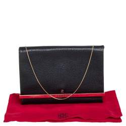 Pre Owned Carolina Herrera Black Leather Metal Flap Chain Clutch