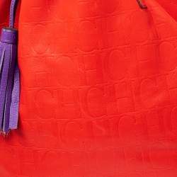 Pre Owned Carolina Herrera Red Monogram Leather Matryoshka Tote