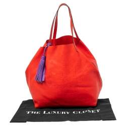 Pre Owned Carolina Herrera Red Monogram Leather Matryoshka Tote