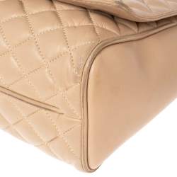 Pre Owned Carolina Herrera Beige Quilted Leather Chain Shoulder Bag