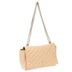 Pre Owned Carolina Herrera Beige Quilted Leather Chain Shoulder Bag