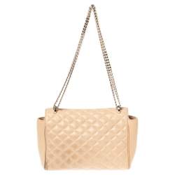 Pre Owned Carolina Herrera Beige Quilted Leather Chain Shoulder Bag