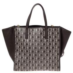 Pre Owned Carolina Herrera Brown Signature Coated Canvas Front Pocket Tote