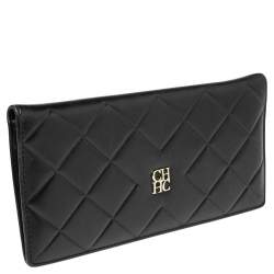 Carolina Herrera Black Quilted Leather Flap Wallet