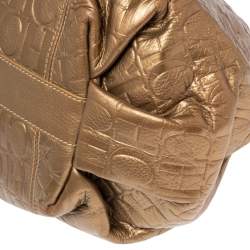Pre Owned Carolina Herrera Gold Monogram Embossed Leather Chain Hobo