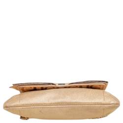 Pre Owned Carolina Herrera Metallic Gold Leather Bow Flap Shoulder Bag