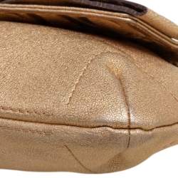 Pre Owned Carolina Herrera Metallic Gold Leather Bow Flap Shoulder Bag