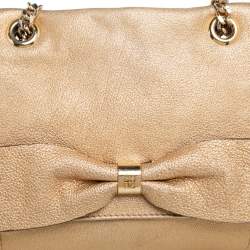 Pre Owned Carolina Herrera Metallic Gold Leather Bow Flap Shoulder Bag