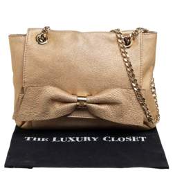 Pre Owned Carolina Herrera Metallic Gold Leather Bow Flap Shoulder Bag
