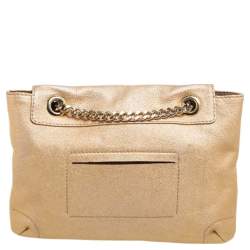 Pre Owned Carolina Herrera Metallic Gold Leather Bow Flap Shoulder Bag