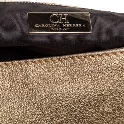 Pre Owned Carolina Herrera Metallic Gold Leather Bow Flap Shoulder Bag