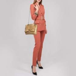 Pre Owned Carolina Herrera Metallic Gold Leather Bow Flap Shoulder Bag