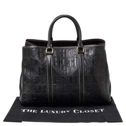 Pre Owned Carolina Herrera Black Embossed Monogram Leather Andy Tote