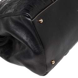 Pre Owned Carolina Herrera Black Embossed Monogram Leather Andy Tote