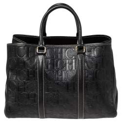 Pre Owned Carolina Herrera Black Embossed Monogram Leather Andy Tote