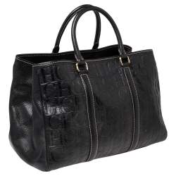 Pre Owned Carolina Herrera Black Embossed Monogram Leather Andy Tote