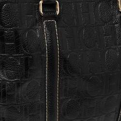 Pre Owned Carolina Herrera Black Embossed Monogram Leather Andy Tote