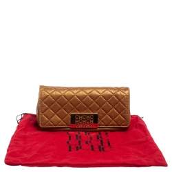 Pre Owned Carolina Herrera Metallic Gold Quilted Leather Clutch