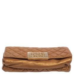 Pre Owned Carolina Herrera Metallic Gold Quilted Leather Clutch
