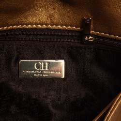 Pre Owned Carolina Herrera Metallic Gold Quilted Leather Clutch