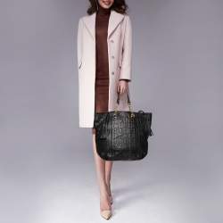 Pre Owned Carolina Herrera Black Monogram Leather Tassel Tote 