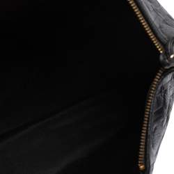 Pre Owned Carolina Herrera Black Monogram Leather Tassel Tote 