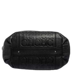 Pre Owned Carolina Herrera Black Monogram Leather Tassel Tote 