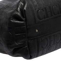 Pre Owned Carolina Herrera Black Monogram Leather Tassel Tote 