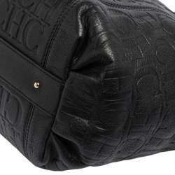 Pre Owned Carolina Herrera Black Monogram Leather Tassel Tote 