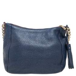 Pre Owned Carolina Herrera Navy Blue Leather Chain Tassel Shoulder Bag
