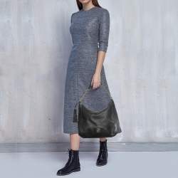 Pre Owned Carolina Herrera Black Pebbled Leather Chain Shoulder Bag