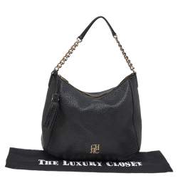 Pre Owned Carolina Herrera Black Pebbled Leather Chain Shoulder Bag