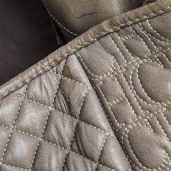 Pre Owned Carolina Herrera Olive Green Monogram Leather Shoulder Bag