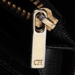 Pre Owned Carolina Herrera Black Monogram Leather Zip Around Wallet