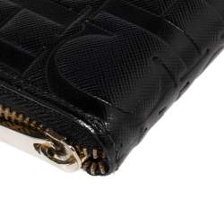 Pre Owned Carolina Herrera Black Monogram Leather Zip Around Wallet