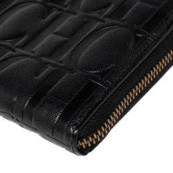 Pre Owned Carolina Herrera Black Monogram Leather Zip Around Wallet