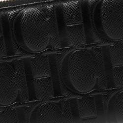 Pre Owned Carolina Herrera Black Monogram Leather Zip Around Wallet