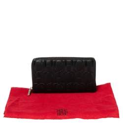 Pre Owned Carolina Herrera Black Monogram Leather Zip Around Wallet