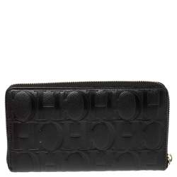 Pre Owned Carolina Herrera Black Monogram Leather Zip Around Wallet