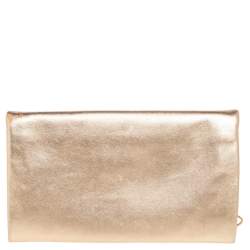 Pre Owned Carolina Herrera Metallic Gold Leather Flap Chain Clutch