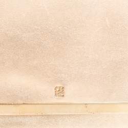 Pre Owned Carolina Herrera Metallic Gold Leather Flap Chain Clutch