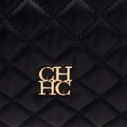 Pre Owned Carolina Herrera Black Quilted Satin Flap Clutch
