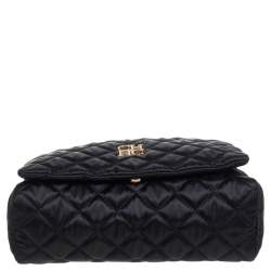 Pre Owned Carolina Herrera Black Quilted Satin Flap Clutch