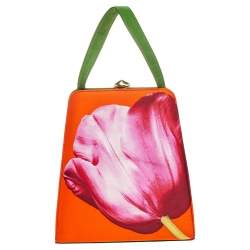 Caroline Herrera Multicolor Floral Print Satin Top Handle Bag
