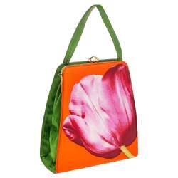 Caroline Herrera Multicolor Floral Print Satin Top Handle Bag