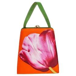 Caroline Herrera Multicolor Floral Print Satin Top Handle Bag