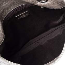 Pre Owned Carolina Herrera Metallic Silver Monogram Leather Audrey Shoulder Bag